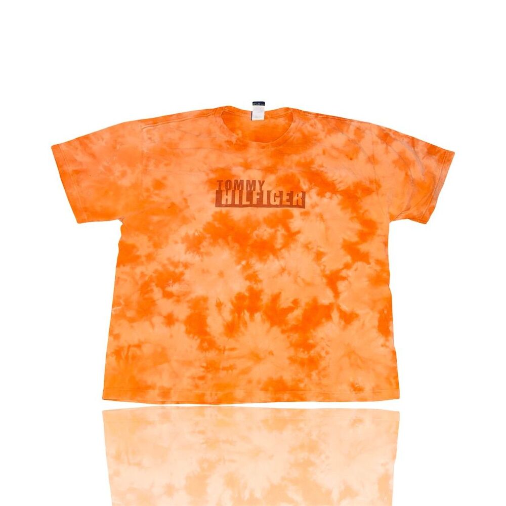 Tommy Hilfiger Vintage Men's XL Orange Tie-Dye Graphic T-Shirt Summer 90’s